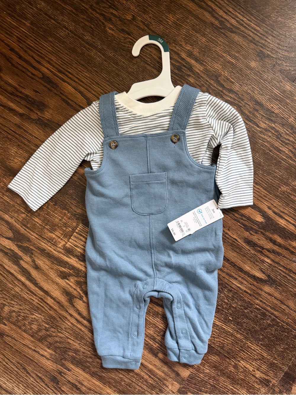 Carter’s Just One You Baby Boys’ Blue Waffle Knit Overalls with Striped Tee